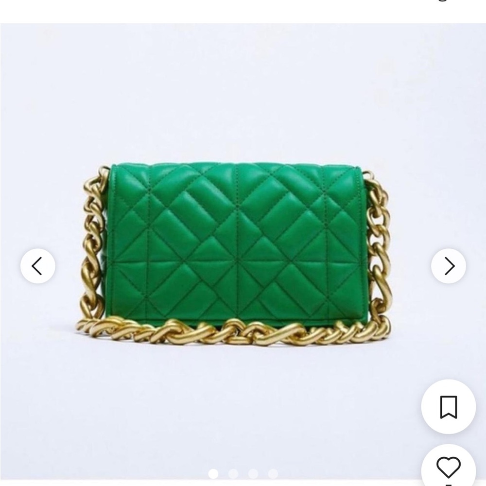 Zara Green Quilted Bag with Gold Chain